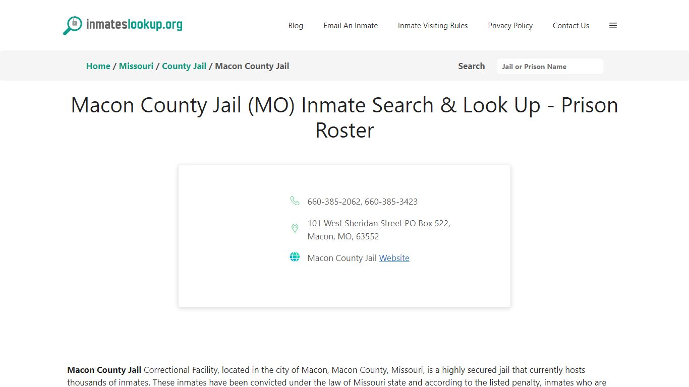 Macon County Jail (MO) Inmate Search & Look Up - Prison Roster