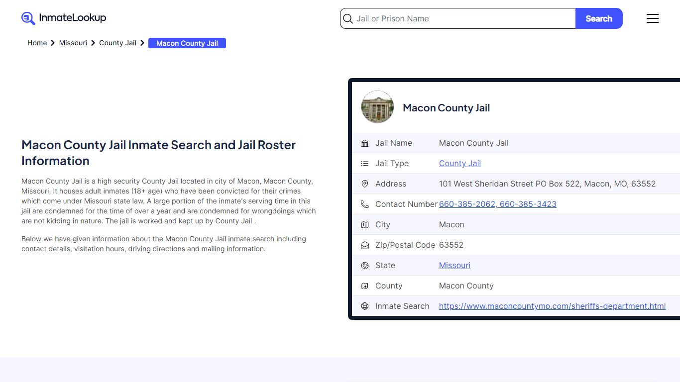 Macon County Jail (MO) Inmate Search Missouri - Inmate Lookup